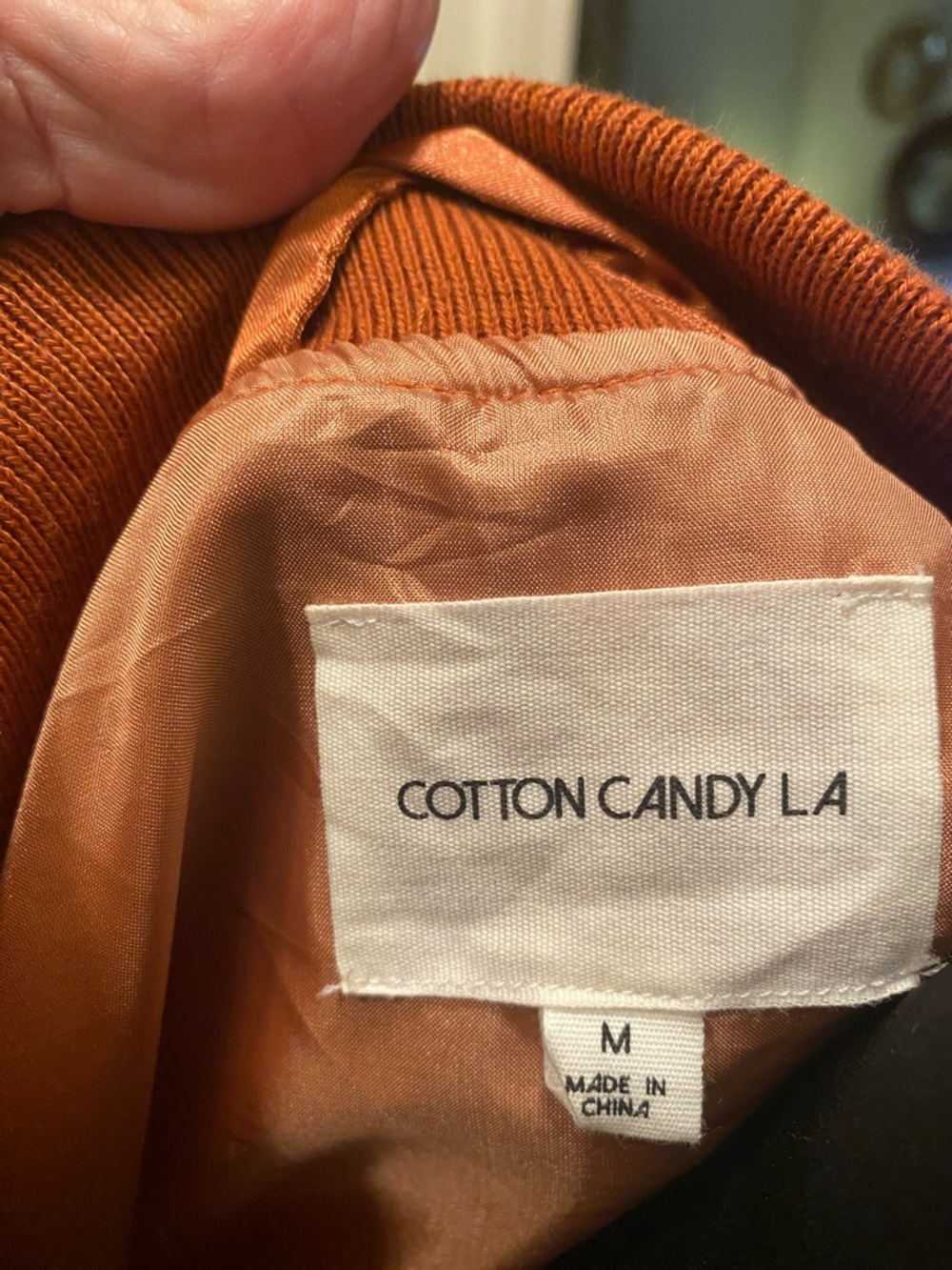 Cotton Candy Satin Bomber Jacket in Burnt Orange - Picture 6 of 7